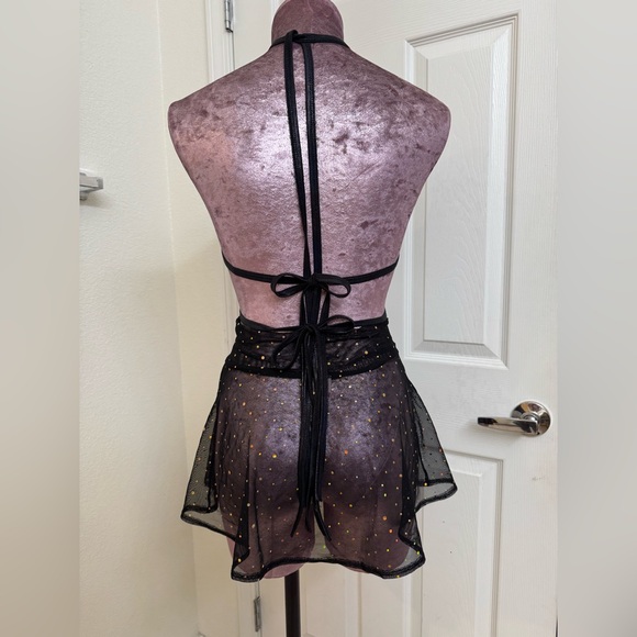 Jay Valentine sheer skirt with strappy triangle top, golds sequins. - Picture 3 of 4
